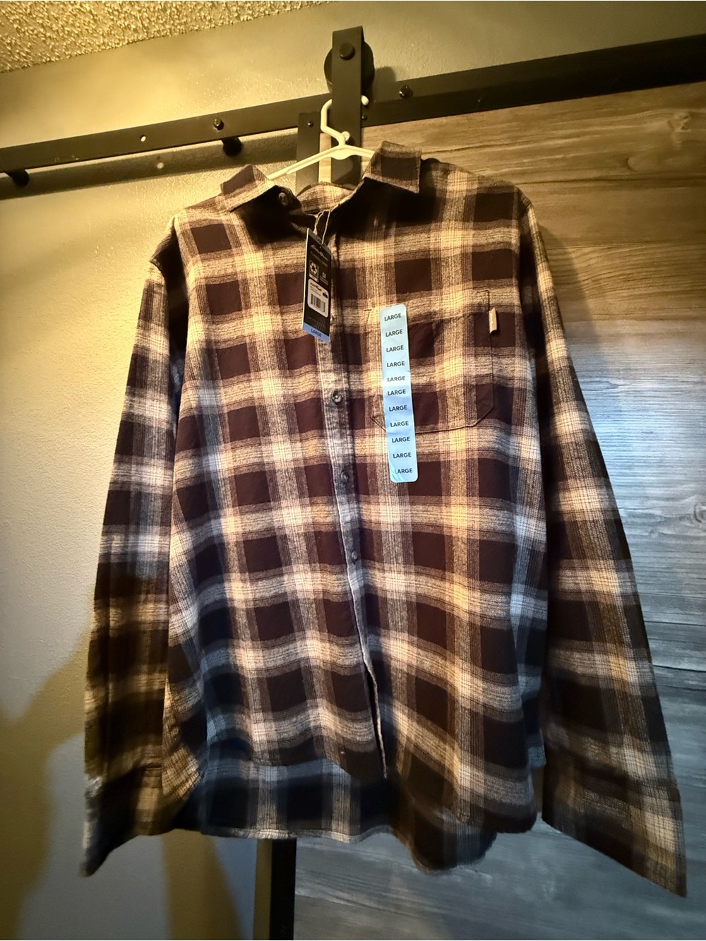 Eddie Bauer Gray and Brown Plaid Flannel Shirt